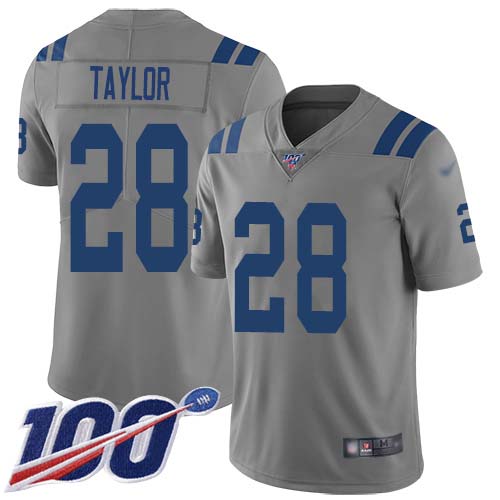 Nike Colts #28 Jonathan Taylor Gray Youth Stitched NFL Limited Inverted Legend 100th Season Jersey